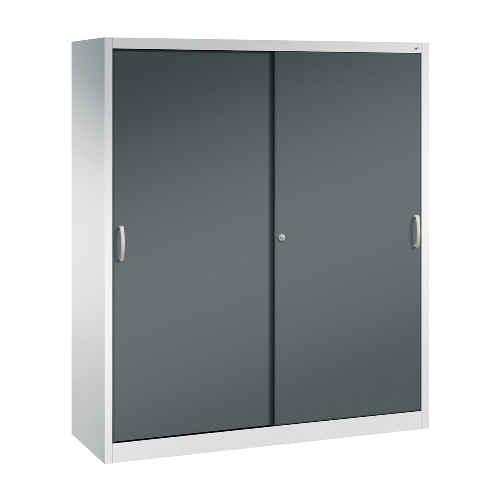 C+P Werkstatt-Schiebetürenschrank mit 8 Fachböden, HxBxT 1.950 x 1.600 x 500 mm, Trennwand, lichtgrau, anthrazitgrau