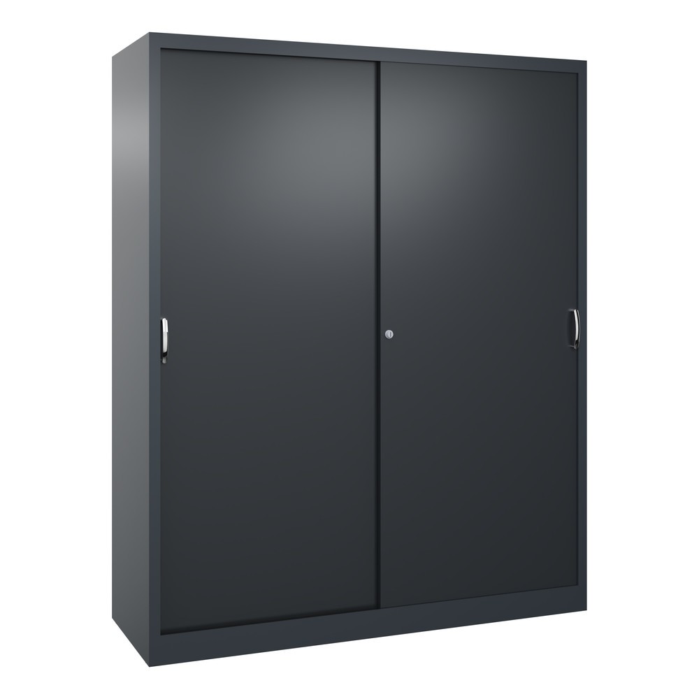 C+P Werkstatt-Schiebetürenschrank mit 8 Fachböden, HxBxT 1.950 x 1.600 x 500 mm, Trennwand, anthrazitgrau, schwarzgrau