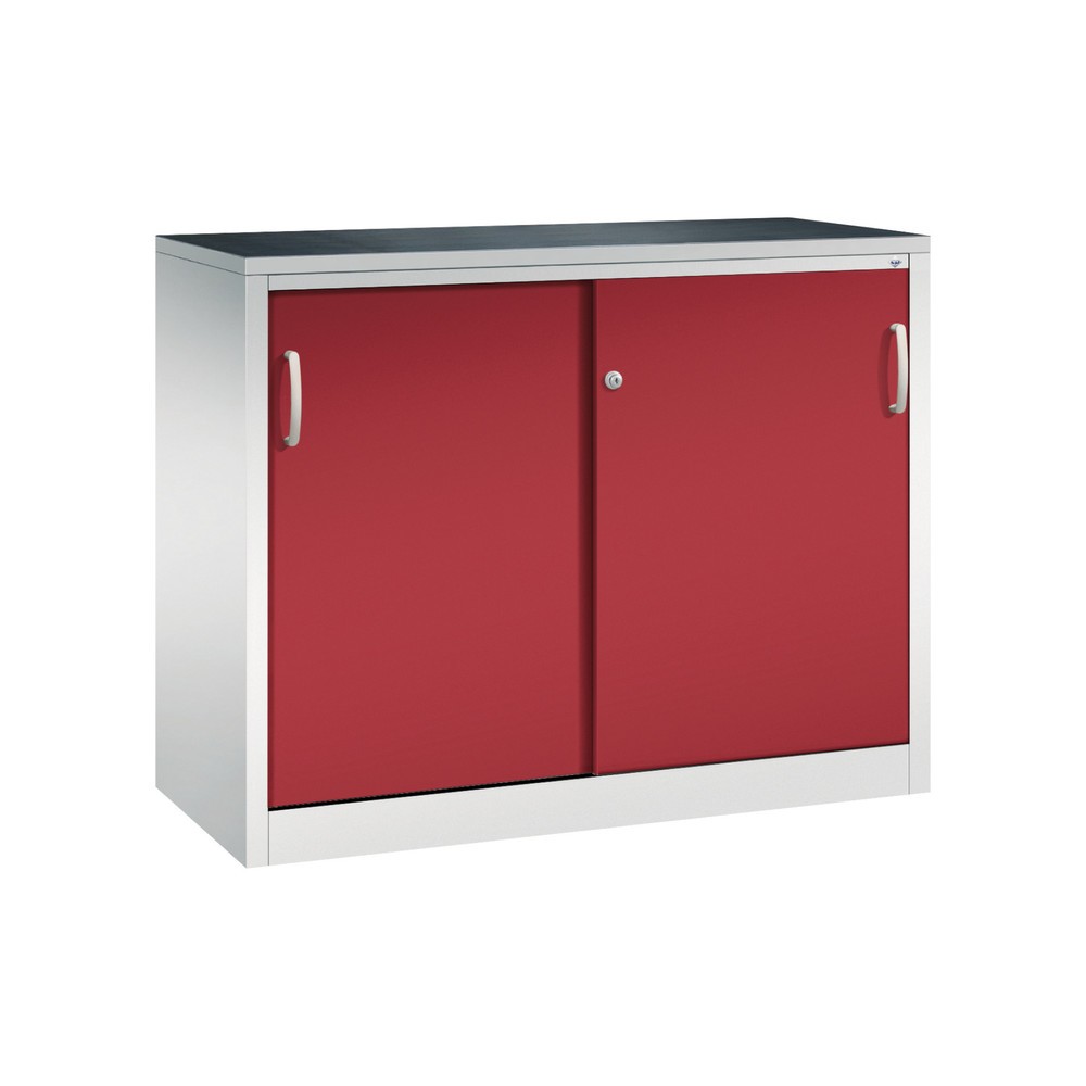 C+P Schwerlast-Schiebetürenschrank, HxBxT 1.000 x 1.200 x 500 mm, 1 Fachboden, lichtgrau, rubinrot