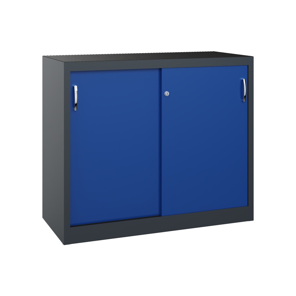 C+P Schwerlast-Schiebetürenschrank, HxBxT 1.000 x 1.200 x 500 mm, 1 Fachboden, anthrazitgrau, enzianblau