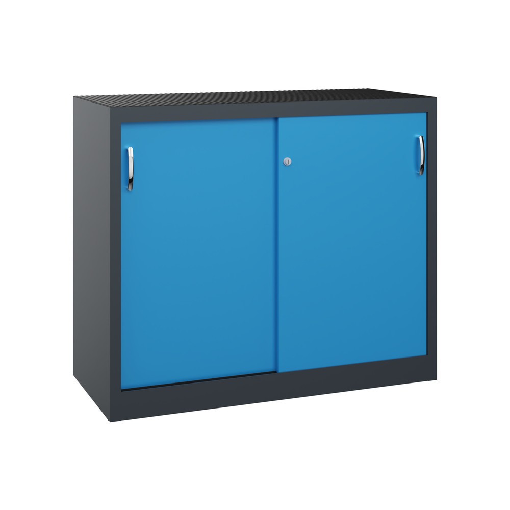 C+P Schwerlast-Schiebetürenschrank, HxBxT 1.000 x 1.200 x 500 mm, 1 Fachboden, anthrazitgrau, lichtblau