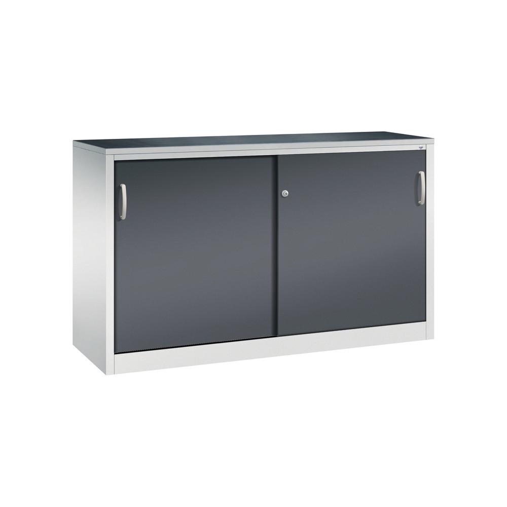 C+P Schwerlast-Schiebetürenschrank, HxBxT 1.000 x 1.600 x 500 mm, 2 Fachböden, lichtgrau, schwarzgrau