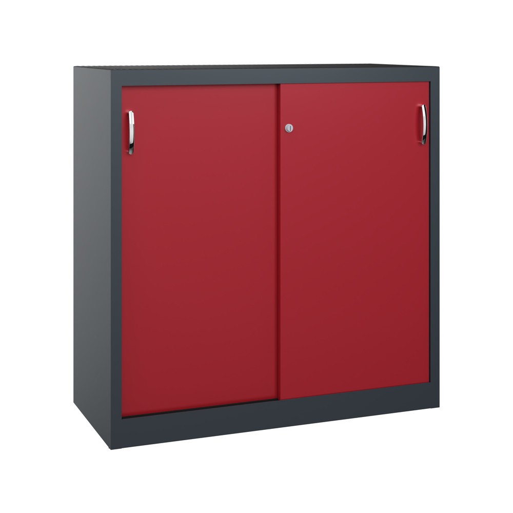 C+P Schwerlast-Schiebetürenschrank, HxBxT 1.200 x 1.200 x 500 mm, 2 Fachböden, anthrazitgrau, rubinrot
