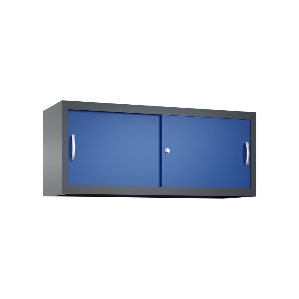 Aufsatzschrank für C+P Werkstatt-Schiebetürenschrank, HxBxT 500 x 1.200 x 400 mm, anthrazitgrau, enzianblau