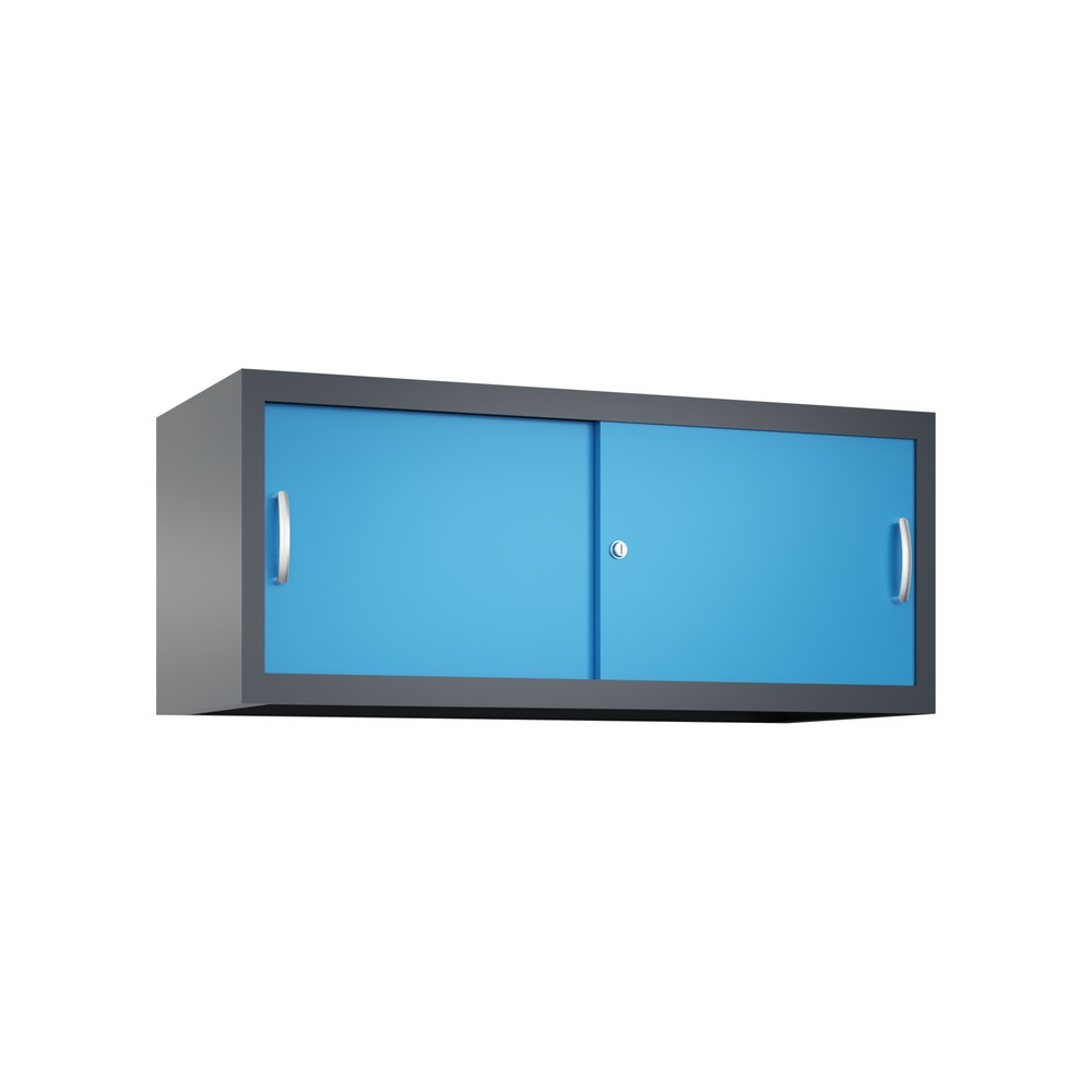 Aufsatzschrank für C+P Werkstatt-Schiebetürenschrank, HxBxT 500 x 1.200 x 500 mm, anthrazitgrau, lichtblau