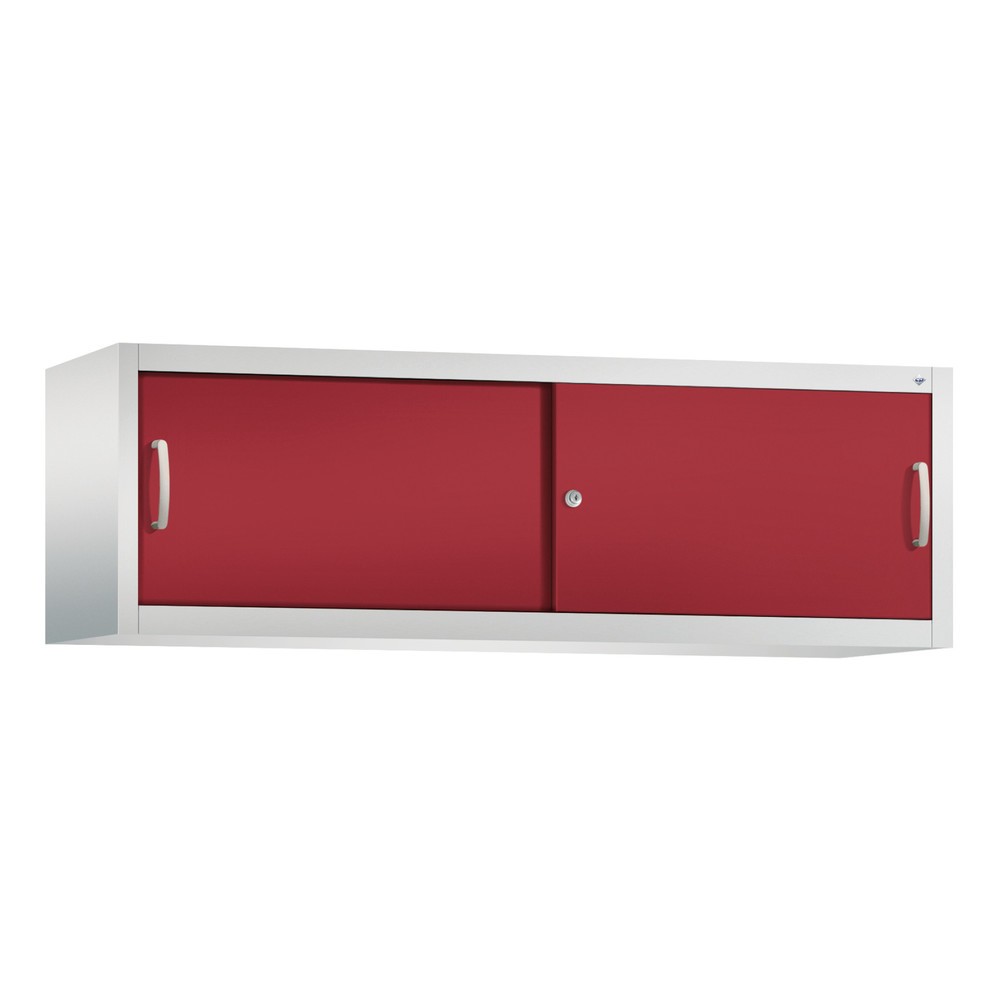 Aufsatzschrank für C+P Werkstatt-Schiebetürenschrank, HxBxT 500 x 1.600 x 400 mm, lichtgrau, rubinrot