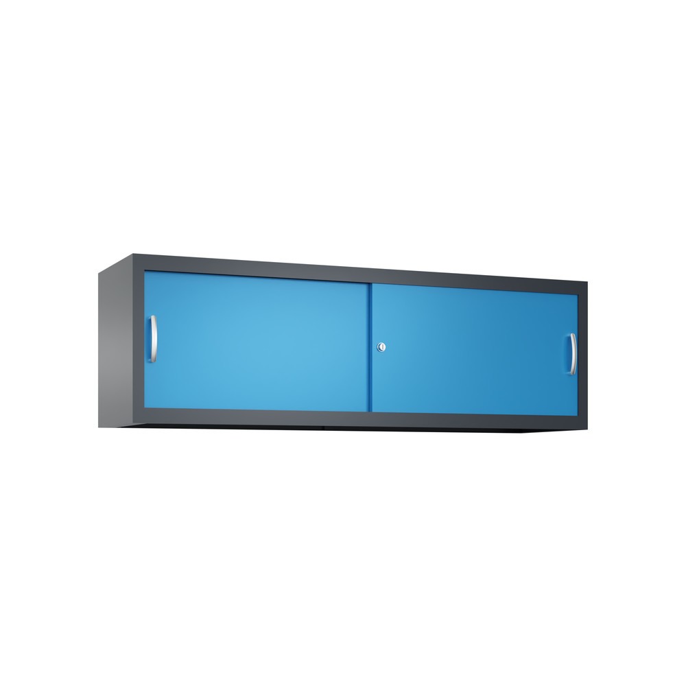 Aufsatzschrank für C+P Werkstatt-Schiebetürenschrank, HxBxT 500 x 1.600 x 400 mm, anthrazitgrau, lichtblau