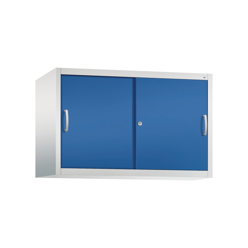Aufsatzschrank für C+P Werkstatt-Schiebetürenschrank, 1 Fachboden, HxBxT 790 x 1.200 x 500 mm, lichtgrau, enzianblau