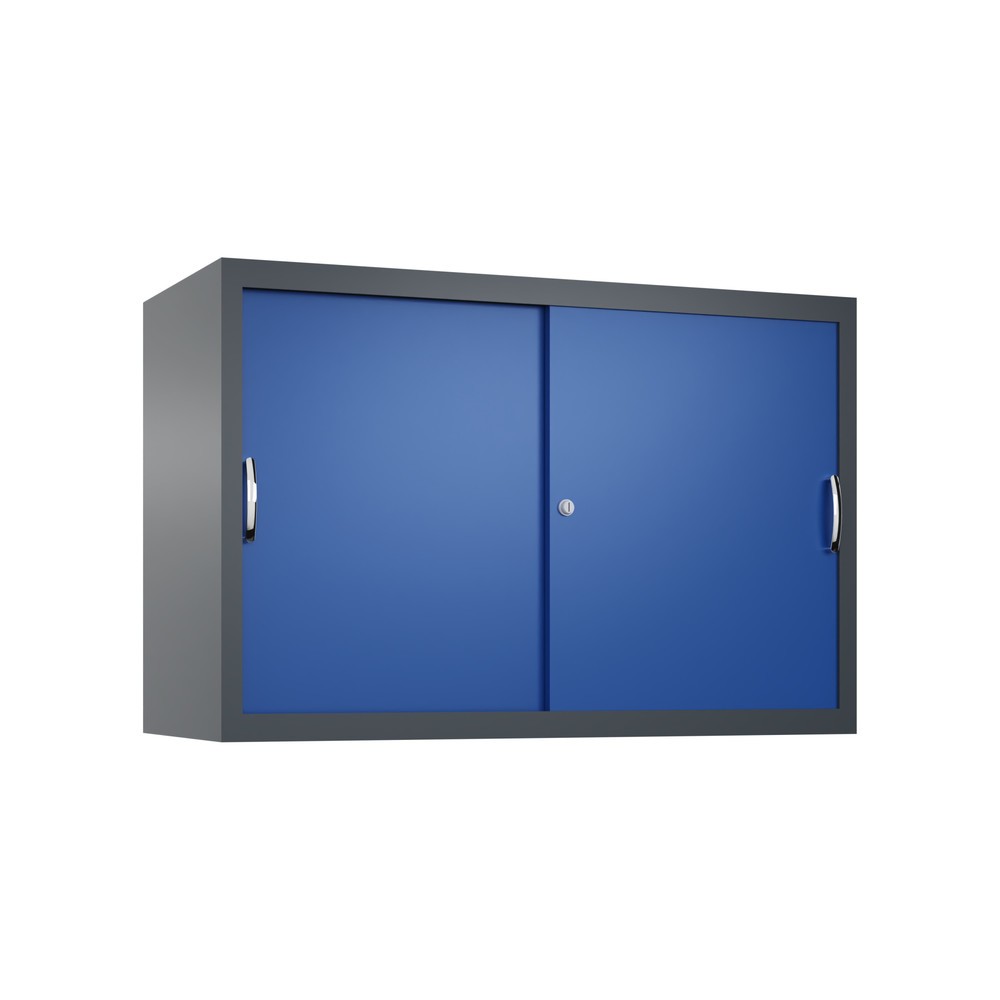 Aufsatzschrank für C+P Werkstatt-Schiebetürenschrank, 1 Fachboden, HxBxT 790 x 1.200 x 500 mm, anthrazitgrau, enzianblau