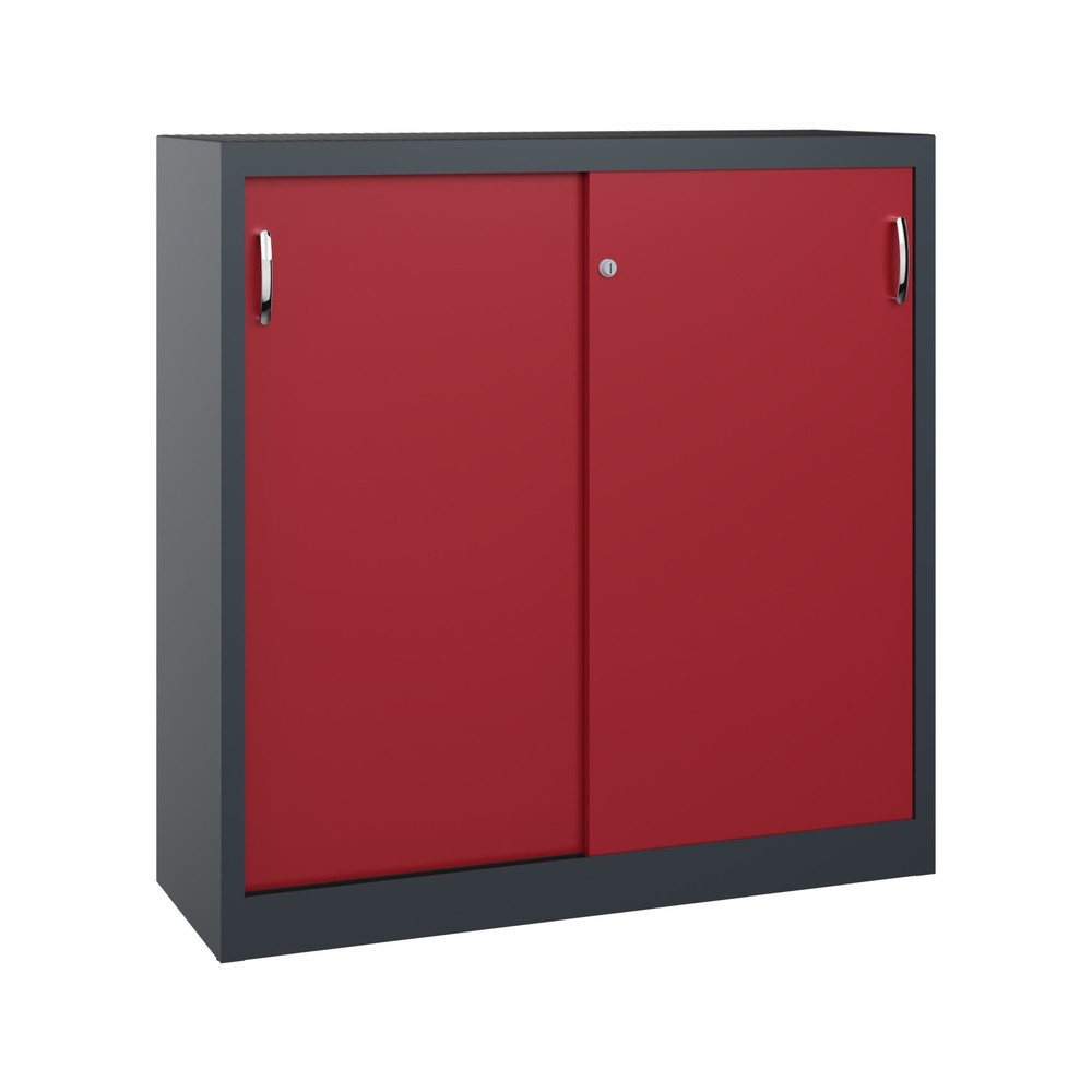 C+P Werkstatt-Beistellschrank mit 2 Fachböden, HxBxT 1.200 x 1.200 x 400 mm, anthrazitgrau, rubinrot