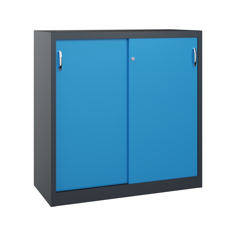 C+P Werkstatt-Beistellschrank mit 2 Fachböden, HxBxT 1.200 x 1.200 x 500 mm, anthrazitgrau, lichtblau