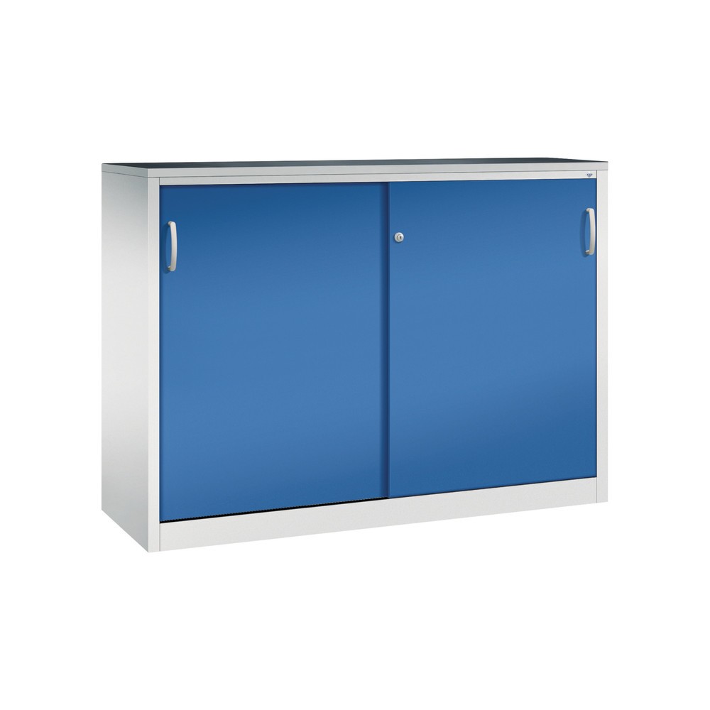 C+P Werkstatt-Beistellschrank mit 4 Fachböden, HxBxT 1.200 x 1.600 x 500 mm, Trennwand, lichtgrau, enzianblau