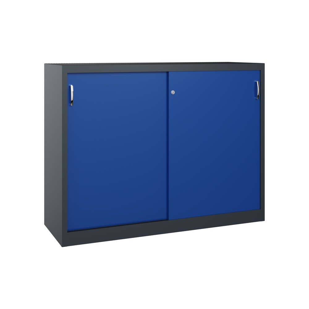 C+P Werkstatt-Beistellschrank mit 4 Fachböden, HxBxT 1.200 x 1.600 x 500 mm, Trennwand, anthrazitgrau, enzianblau