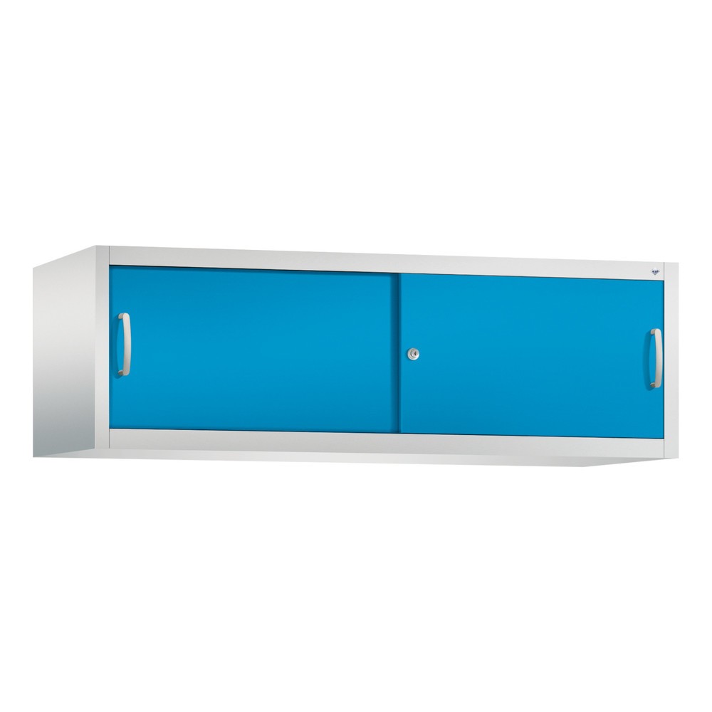 Aufsatzschrank für C+P Werkstatt-Schiebetürenschrank, HxBxT 500 x 1.600 x 500 mm, lichtgrau, lichtblau