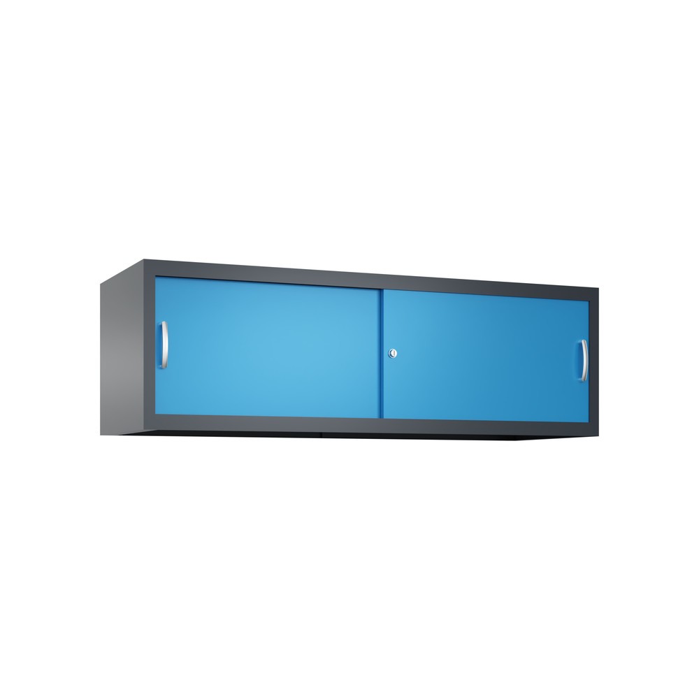 Aufsatzschrank für C+P Werkstatt-Schiebetürenschrank, HxBxT 500 x 1.600 x 500 mm, anthrazitgrau, lichtblau