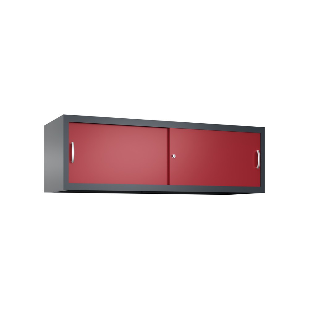 Aufsatzschrank für C+P Werkstatt-Schiebetürenschrank, HxBxT 500 x 1.600 x 500 mm, anthrazitgrau, rubinrot