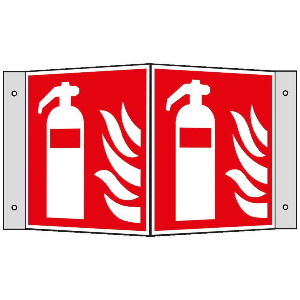 SafetyMarking® Feuerlöscher mit Flammen, Winkel, HxB 150 x 150 mm, Alu HI