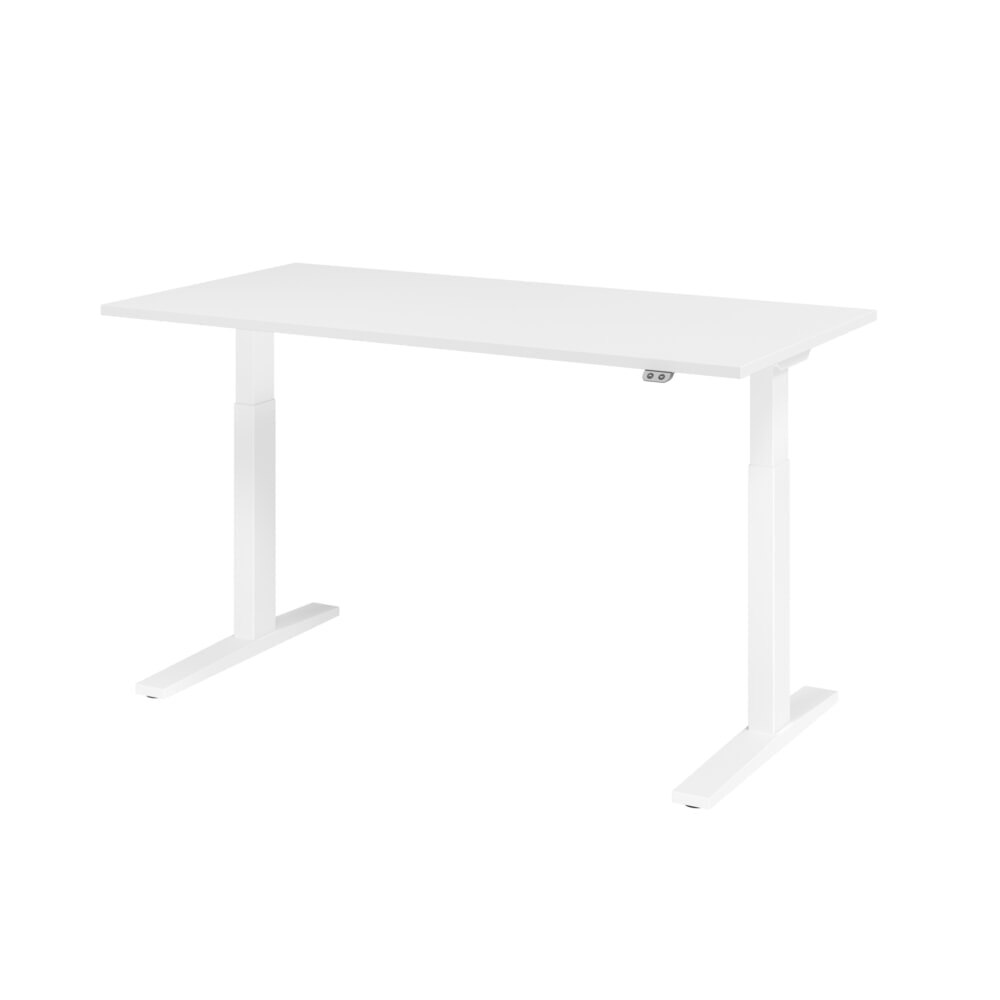 Hammerbacher Schreibtisch, C-Fuß, elektrisch höhenverstellbar 1-stufig, BxT 1.600 x 800 mm, weiß, weiß