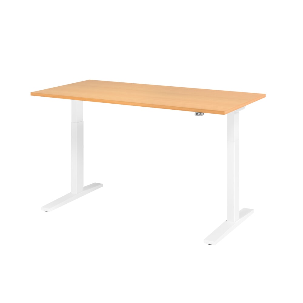 Hammerbacher Elektrisch höhenverstellbarer Schreibtisch 1-stufig, C-Fuß, BxT 1.600 x 800 mm, Buche, weiß