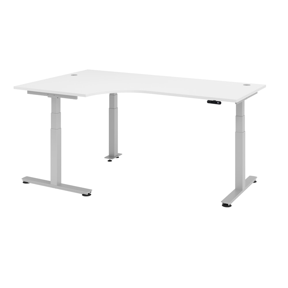 Hammerbacher Büro-Eckschreibtisch, Memory-Schalter, elektrisch höhenverstellbar, BxT 2.000 x 1.200 mm, weiß, silber