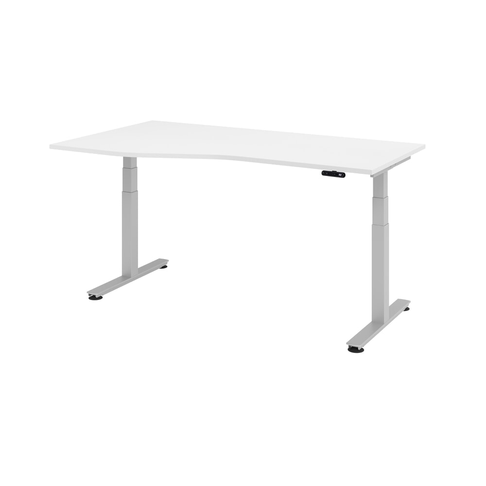 Hammerbacher Schreibtisch, T-Fuß, elektrisch höhenverstellbar, Freiform, BxT 1.800 x 1.000, 800 mm, weiß