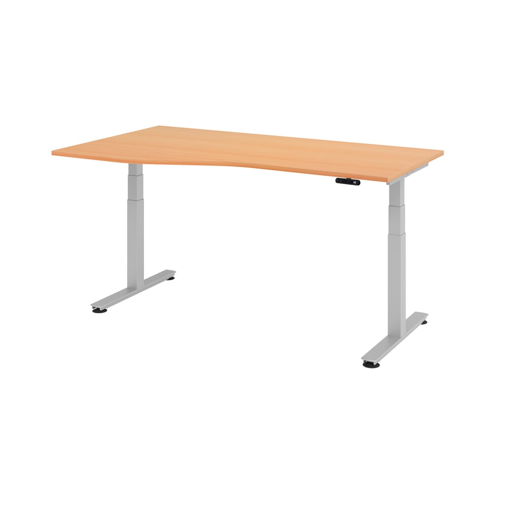 Hammerbacher Elektrisch höhenverstellbarer Schreibtisch, Memory-Schalter, T-Fuß, Freiform, BxT 1.800 x 1.000, 800 mm, Buche