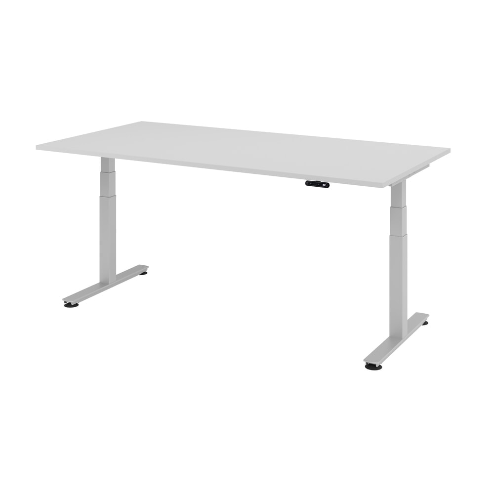 Hammerbacher Elektrisch höhenverstellbarer Schreibtisch 2-stufig, Memory-Schalter, T-Fuß, BxT 2.000 x 1.000 mm, grau, silber