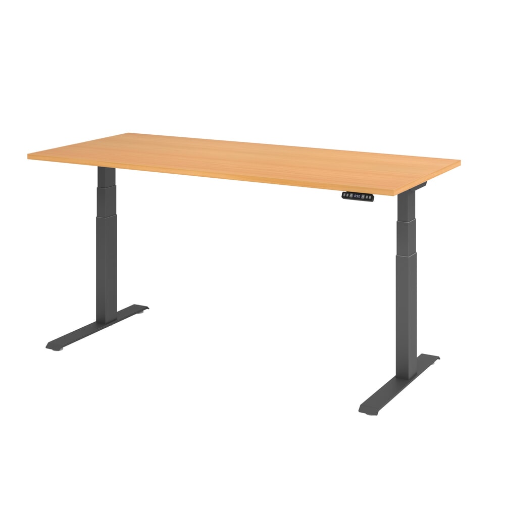 Hammerbacher Elektrisch höhenverstellbarer Schreibtisch 2-stufig, Memory-Schalter, C-Fuß, BxT 1.800 x 800 mm, Buche, graphit