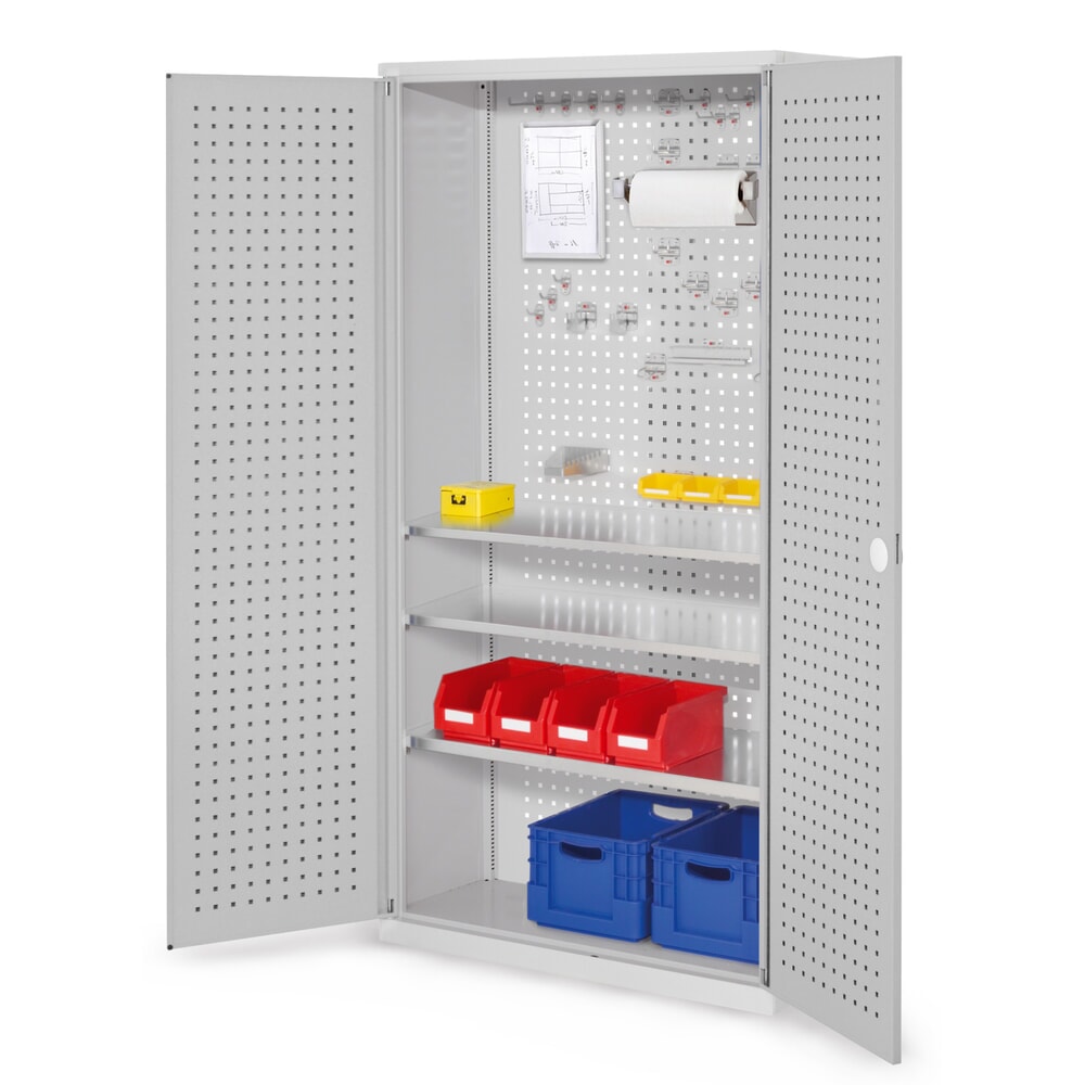 Kappes RasterPlan Magazinschrank, HxBxT 1.950 x 1.000 x 410 mm, 3 Fachböden, Türinnenseite Lochplatten, lichtgrau
