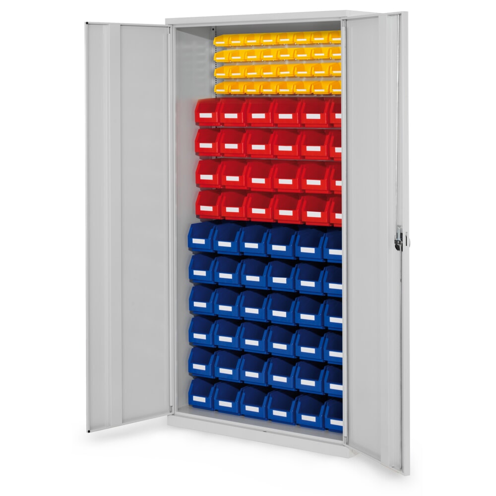 Kappes RasterPlan Magazinschrank, HxBxT 1.950 x 1.000 x 410 mm, mit Lagersichtkasten, 92 Stück, Vollblechtüren, lichtgrau