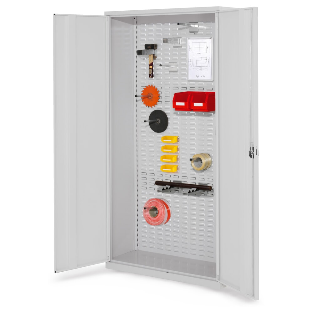 Kappes RasterPlan Werkstückschrank mit Schlitzplattenrückwand, HxBxT 1.950 x 1.000 x 410 mm, Vollblechtür, lichtgrau