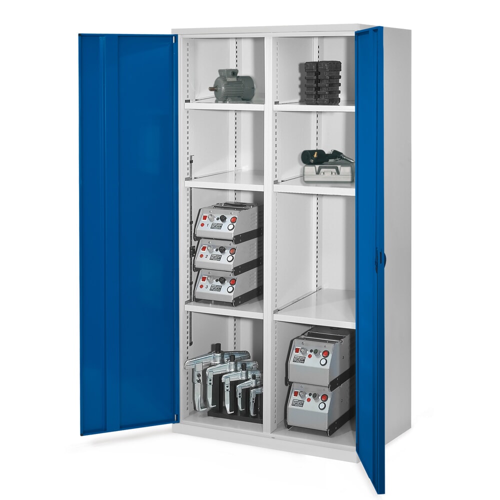 Kappes Schwerlastschrank mit Mitteltrennwand, 6 Böden, HxBxT 1.950 x 1.000 x 600 mm, Vollblechtüren, lichtgrau, enzianblau