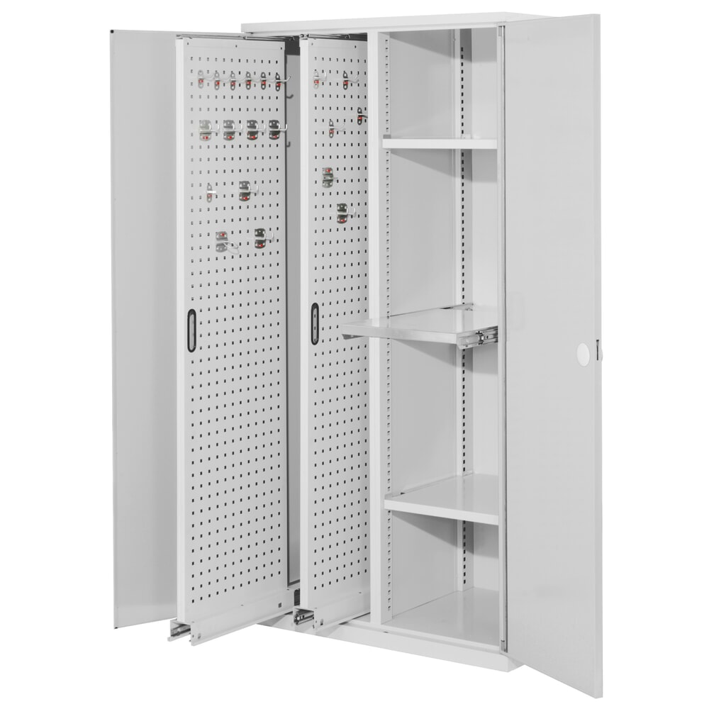 Kappes RasterPlan Vertikalschrank mit 2 Fachböden, HxBxT 1.950 x 1.000 x 600 mm, 2 Auszüge mit Lochplatten, Doppelwandtür, lichtgrau