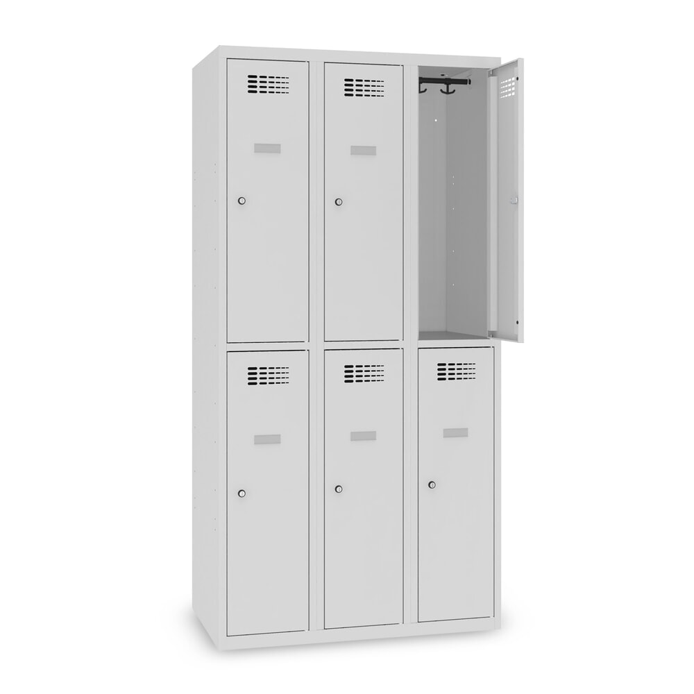 Steinbock® Kleiderspind, bodenstehend, 2-stöckig, 6 Fächer, Drehriegelverschluss, HxBxT 1.800 x 900 x 500 mm, lichtgrau/lichtgrau