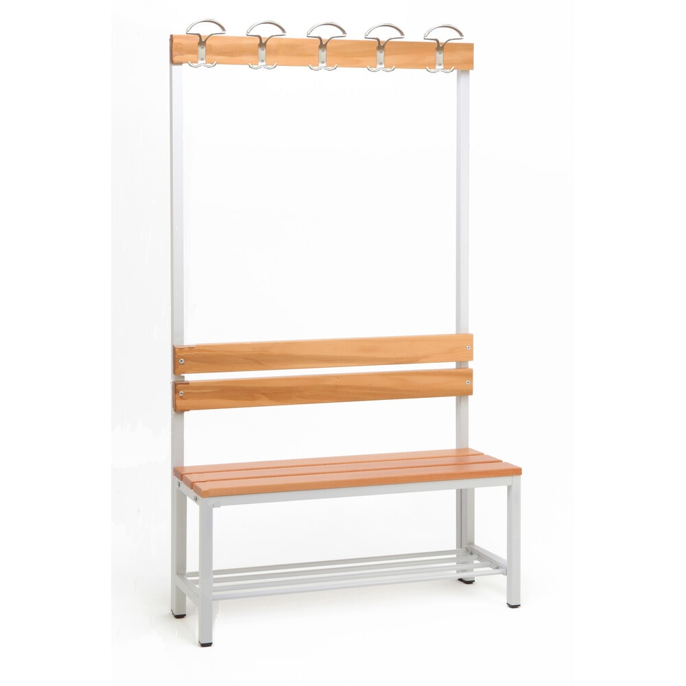 Steinbock® Umkleidesitzbank, 1-seitig mit Hakenleiste, Breite 1.000 mm, mit Schuhrost
