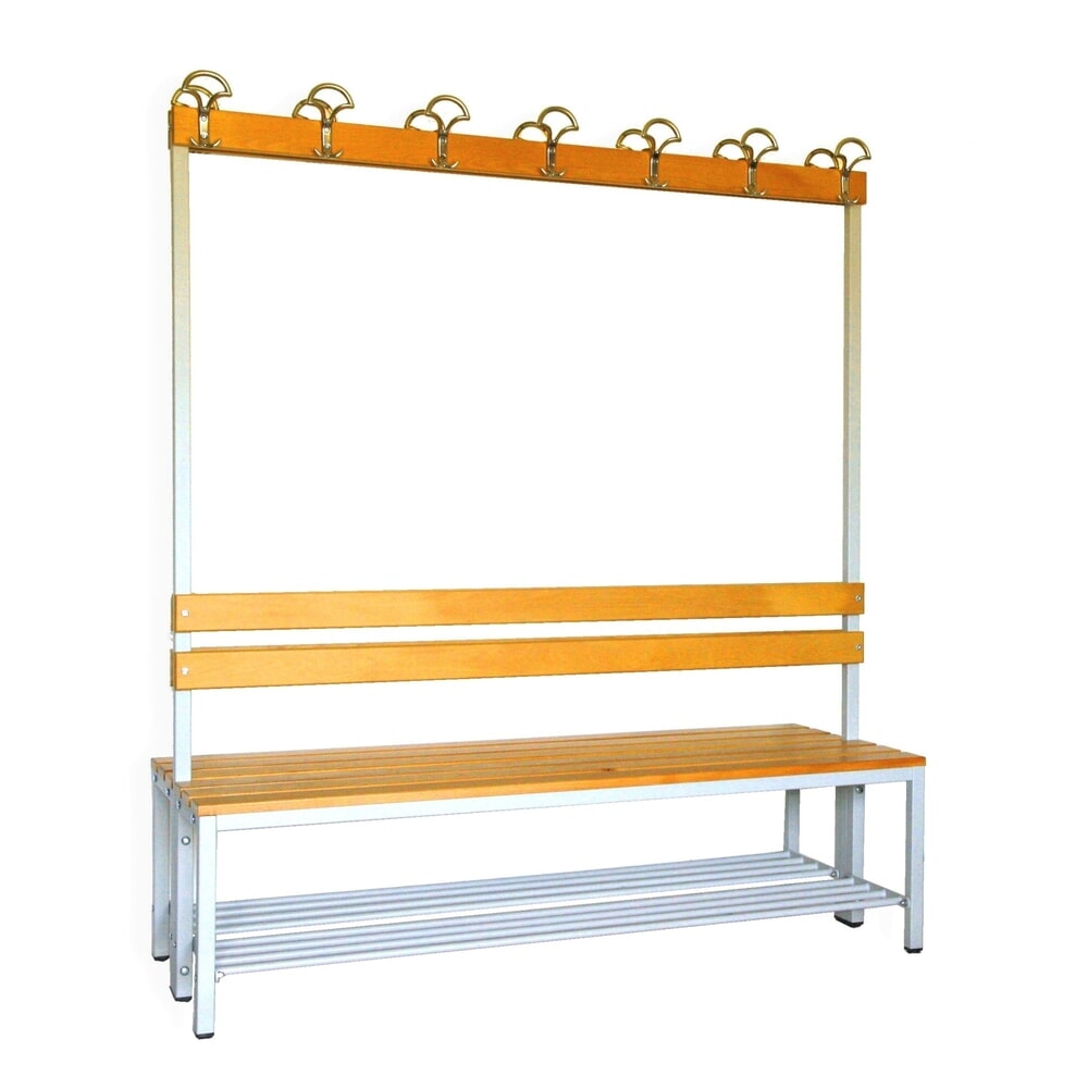 Steinbock® Umkleidesitzbank, 2-seitig mit Hakenleiste, Breite 1.500 mm, mit Schuhrost