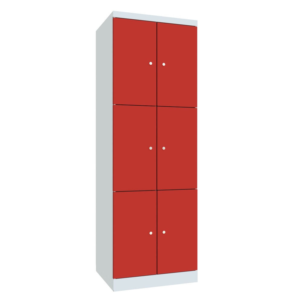 PAVOY Schliessfachschrank mit aufschlagenden Türen, 2 x 3 Fächer, HxBxT 1.800 x 600 x 500 mm, feuerrot, lichtgrau