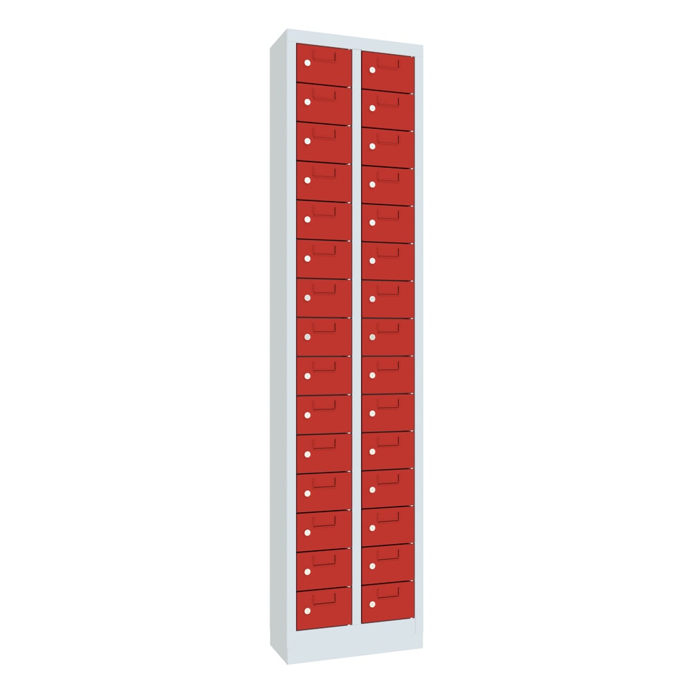 PAVOY Kleinfachschrank, 30 Fächer, HxBxT 1.950 x 460 x 200 mm, mit Etikettenrahmen, feuerrot, lichtgrau