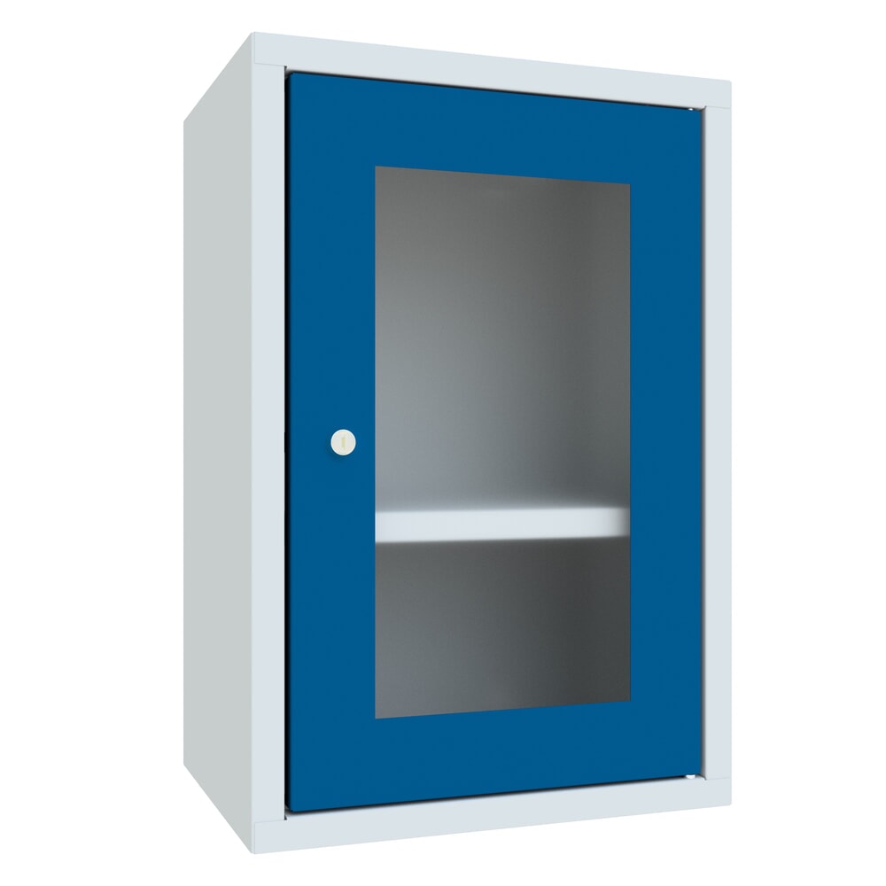 PAVOY Hängeschrank mit Sichtfenster, HxBxT 600 x 400 x 300 mm, enzianblau, lichtgrau