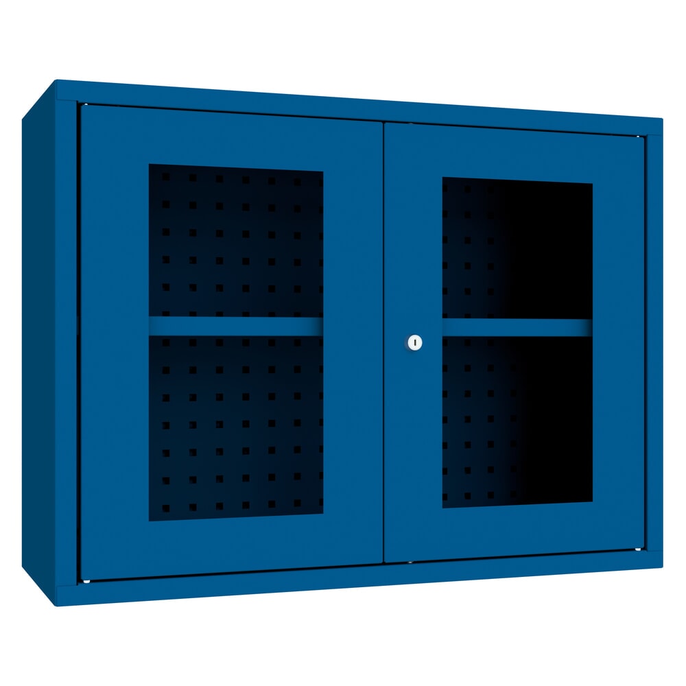 PAVOY Hängeschrank mit Sichtfenster, HxBxT 600 x 800 x 300 mm, Lochrückwand, enzianblau, enzianblau
