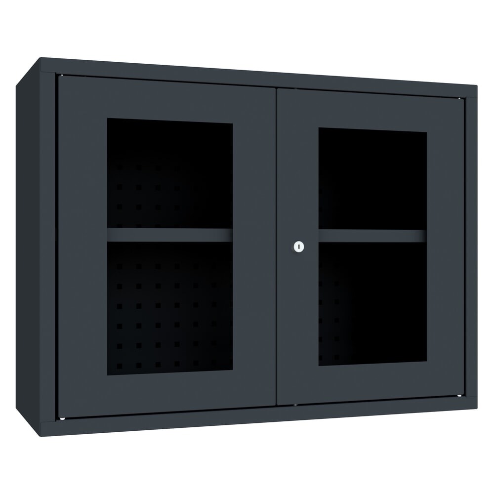 PAVOY Hängeschrank mit Sichtfenster, HxBxT 600 x 800 x 300 mm, Lochrückwand, anthrazitgrau, anthrazitgrau