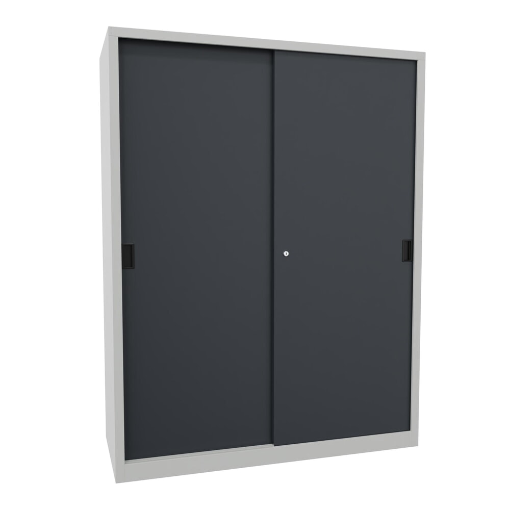 PAVOY Schiebetürenschrank mit 8 Fachböden + Trennwand, HxBxT 1.950 x 1.500 x 600 mm, anthrazitgrau, lichtgrau