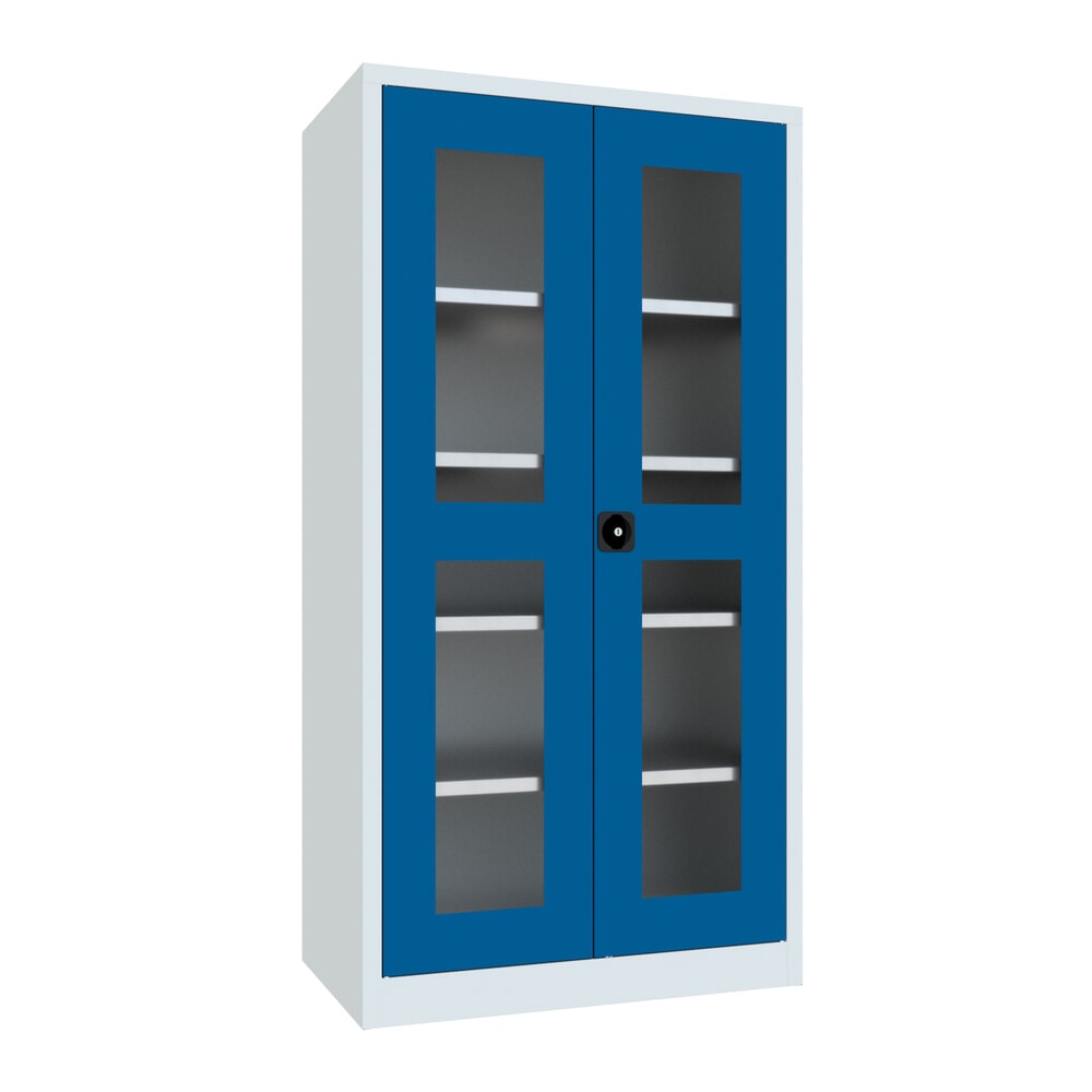 PAVOY Flügeltürschrank mit Sichtfenstern, HxBxT 1.950 x 1.000 x 600 mm, enzianblau, lichtgrau
