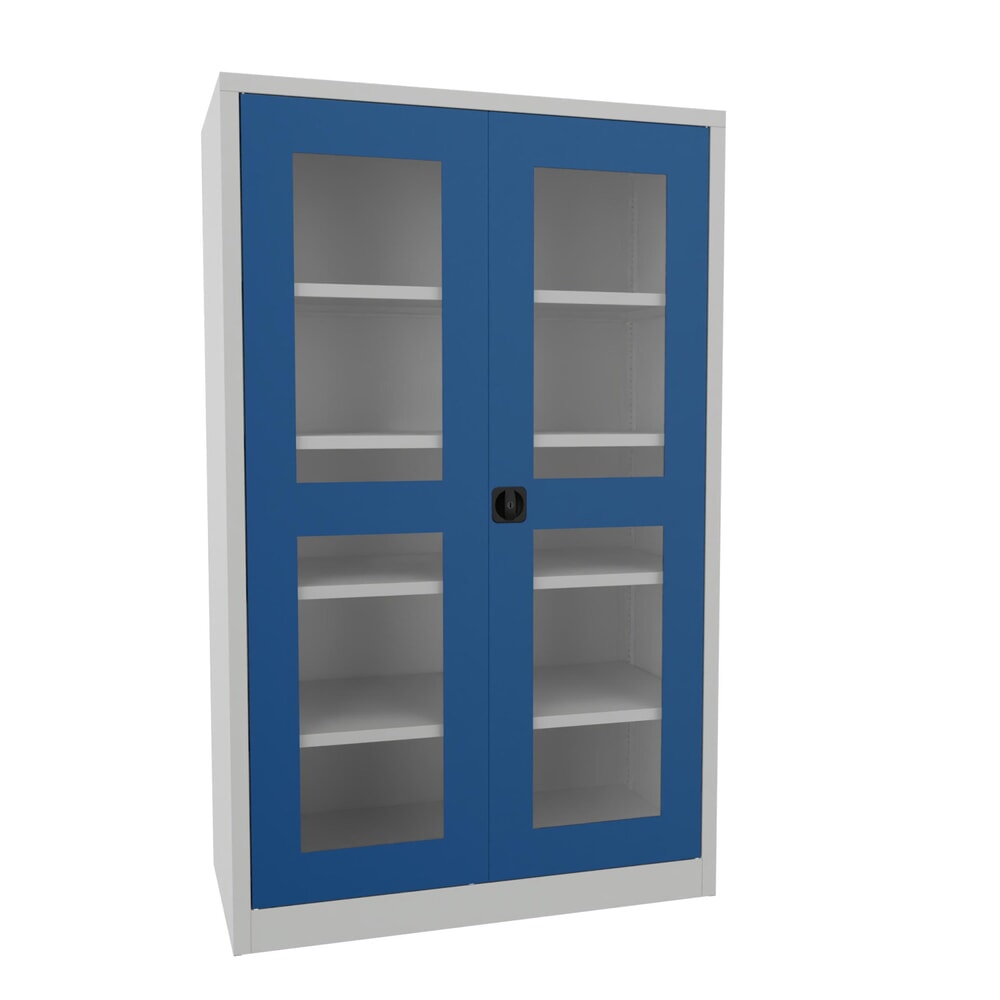 PAVOY Flügeltürschrank mit Sichtfenstern, HxBxT 1.950 x 1.200 x 600 mm, enzianblau, lichtgrau