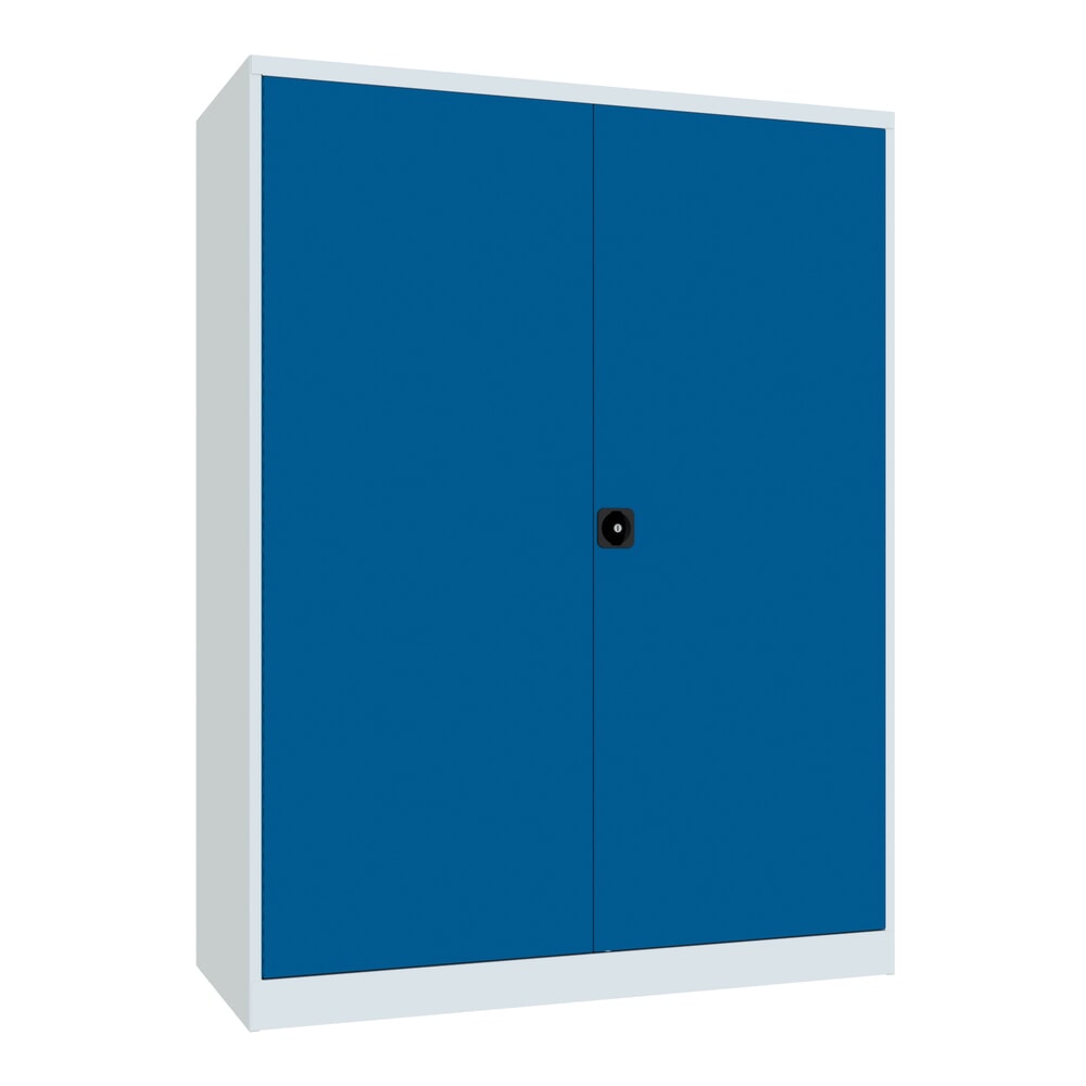 PAVOY Industrie-Schwerlastschrank Premium mit Mittelwand, 8 Fachböden, HxBxT 1.950 x 1.470 x 630 mm, enzianblau, lichtgrau