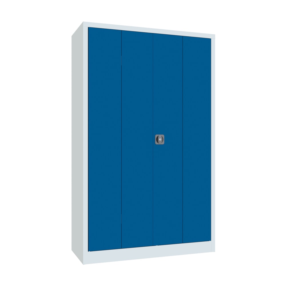PAVOY Falttürenschrank mit 4 Fachböden, HxBxT 1.950 x 1.200 x 500 mm, enzianblau, lichtgrau