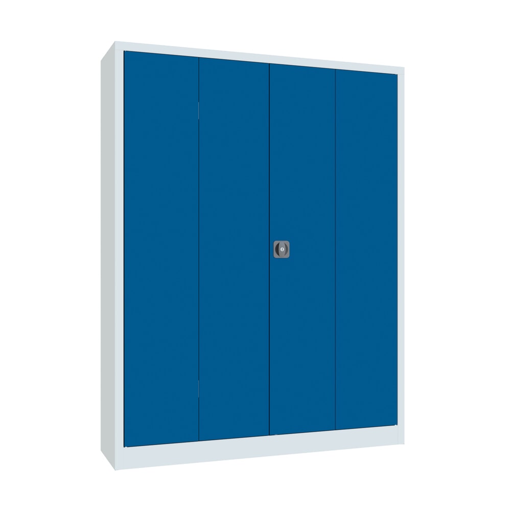 PAVOY Falttürenschrank mit 4 Fachböden, HxBxT 1.950 x 1.500 x 400 mm, enzianblau, lichtgrau