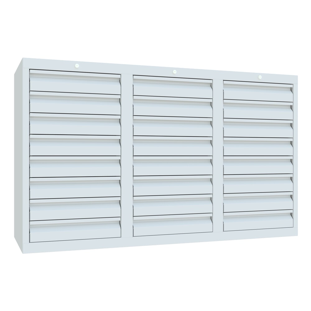 PAVOY Leichter Schubladenschrank, Gleitführung, Schubladen 24x100 mm, Breite 1.500 mm, lichtgrau, lichtgrau