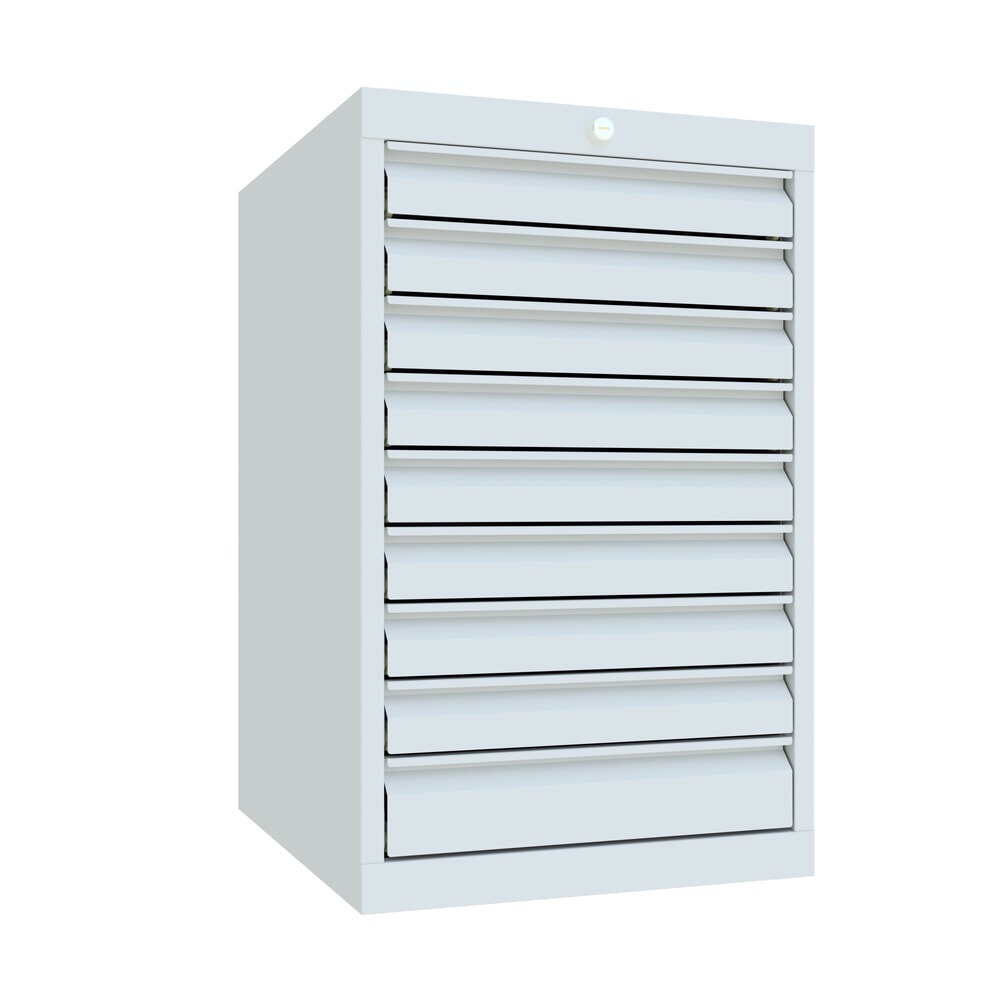 PAVOY Schubladenschrank, Höhe 800 mm, Schubladen 8x70 + 1x100 mm, Breite 500 mm, lichtgrau, lichtgrau
