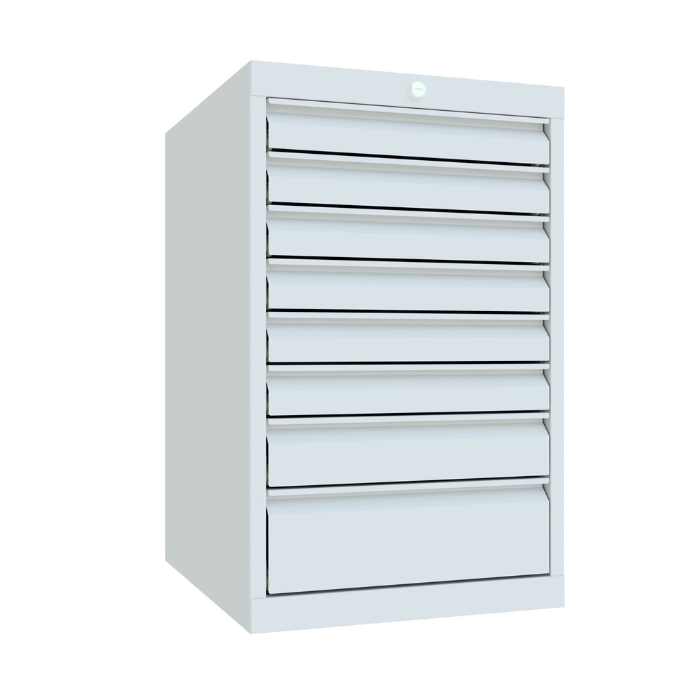 PAVOY Schubladenschrank, Höhe 800 mm, Schubladen 6x70 + 1x100 + 1x150 mm, Breite 500 mm, lichtgrau, lichtgrau